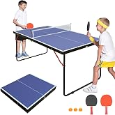 SculPong Ping Pong Table Foldable Table Tennis Table with Net, Table Tennis Paddles and Balls, 4.5FT/6FT/9FT MDF Multi-Use Family Game Table for Kid Teenager Adult, Compact &amp; Portable