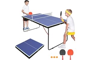SculPong Ping Pong Table Foldable Table Tennis Table with Net, Table Tennis Paddles and Balls, 4.5FT/6FT/9FT MDF Multi-Use Family Game Table for Kid Teenager Adult, Compact & Portable
