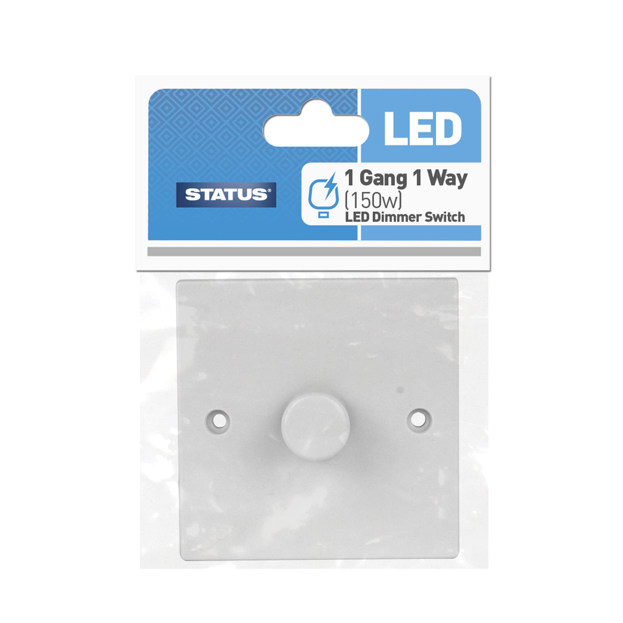 STATUS Single Dimmer LED Light Switch | 150W White Plastic 1 Gang 1 Way Dimmer Light Switch | S150WDS3