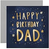 Old English Co. Happy Birthday Dad Card - Masculine Gold Cosmic Stars Greeting Card for Men | Manly Card for Fathers and Him | Blank Inside & Envelope Included