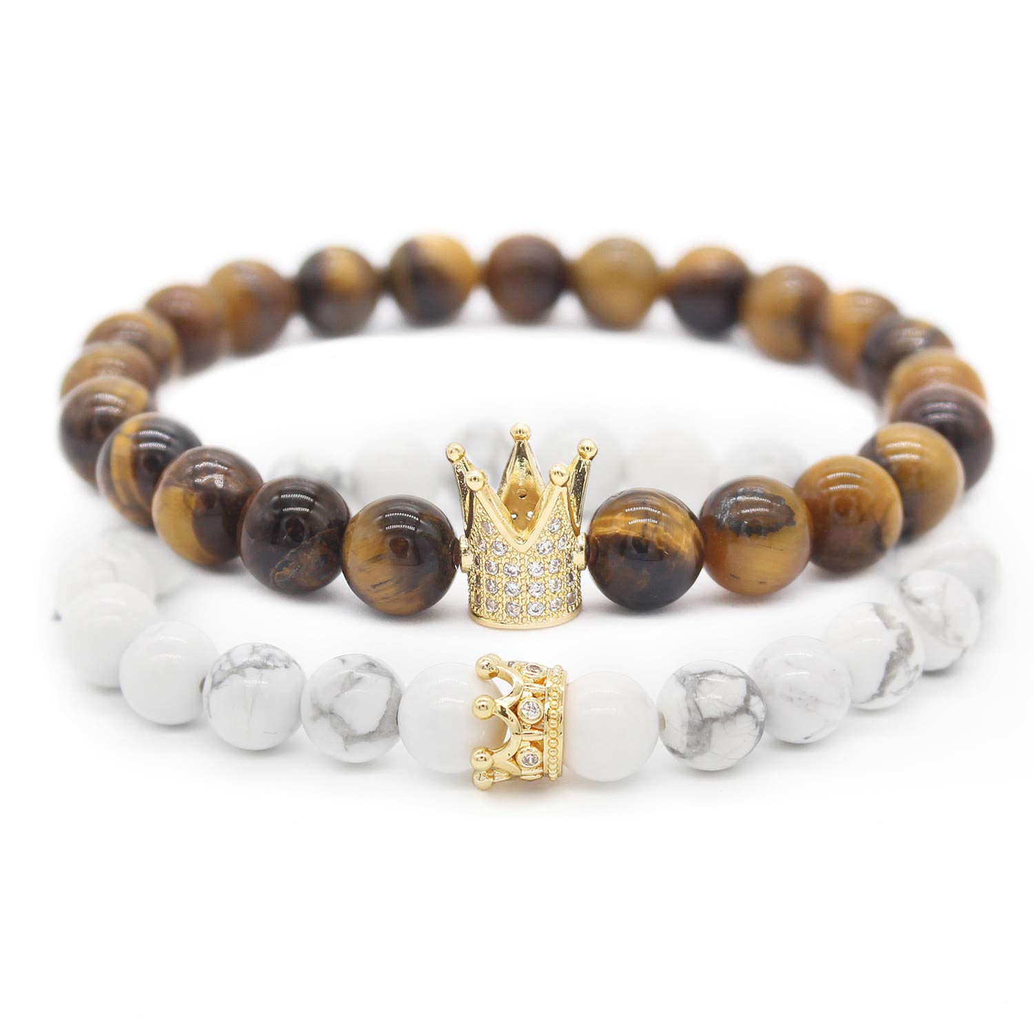 POSHFEEL Couple Bracelets – 8mm Natural Stone Stretch Bracelets For Long Distance Relationships