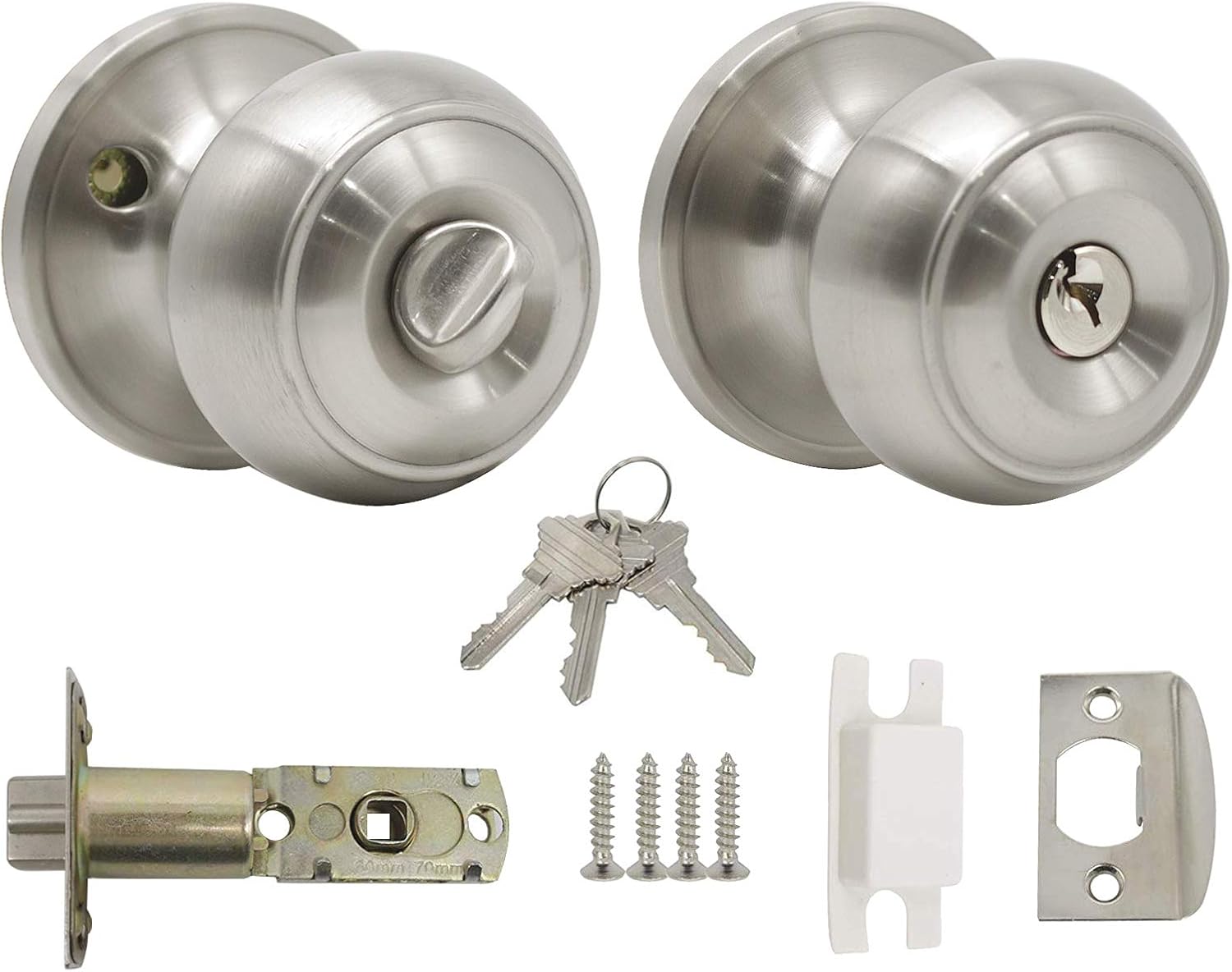 Probrico Entry Door Knob with Key Stainless Steel Exterior Door Handle
