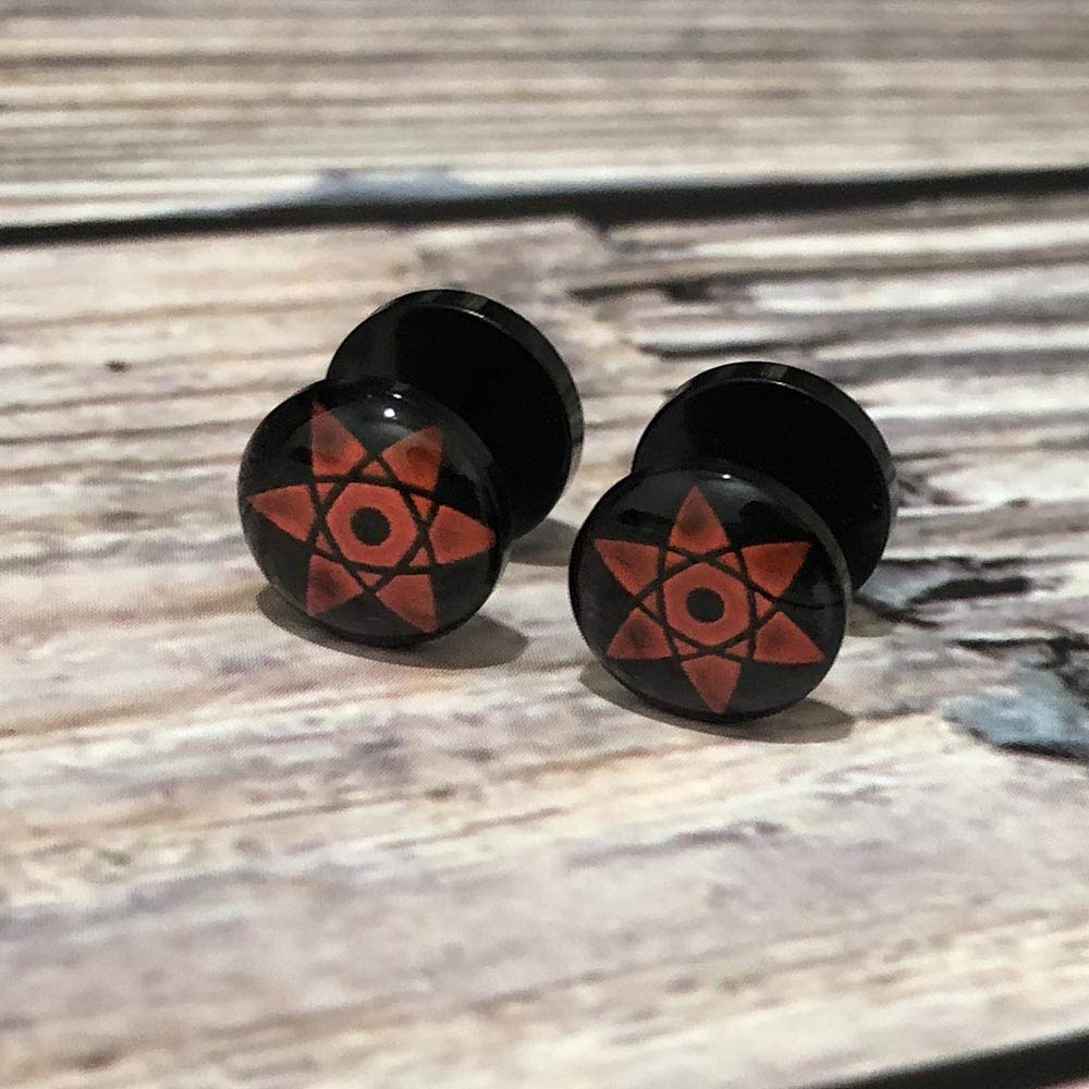 FLYUN 6 Pairs Naruto Eye Black Stud Earrings Men Women Faux Gauges Fake 