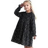 solomate Girls Floral Round Neck Long Sleeve Dresses 4-14Y Elastic Waist Cuffed Sleeves Print Dress for Kids Navy Blue
