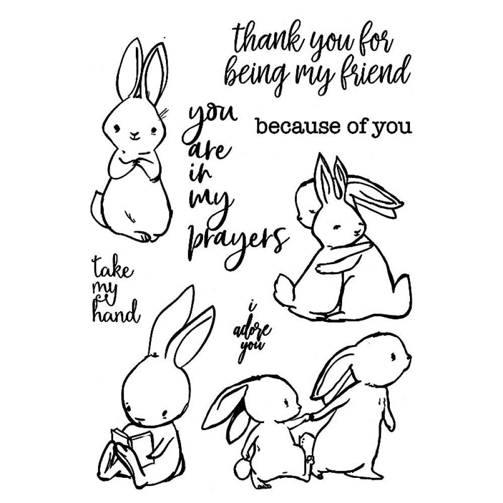 Bunny Rabbits Dies and Stamp Sets for Card Making Take My Hand, Thank You for Being My Friend,Because of You,Words Phrase Clear Rubber Stamp Cooperating Metal Cutting Dies Punch Template Die Cuts