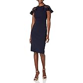 Eliza J Womens Crew Neck Ruffle Shoulder Cocktail Dress