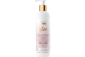 Skinny Tan Body Glow Gradual Tan Lotion - Lightweight, Fast-Absorbing Formula - Coconut and Vanilla Scent - Enriched with Aloe Vera and Guarana - Natural, Streak Free Gold Color - Medium - 9.4 oz