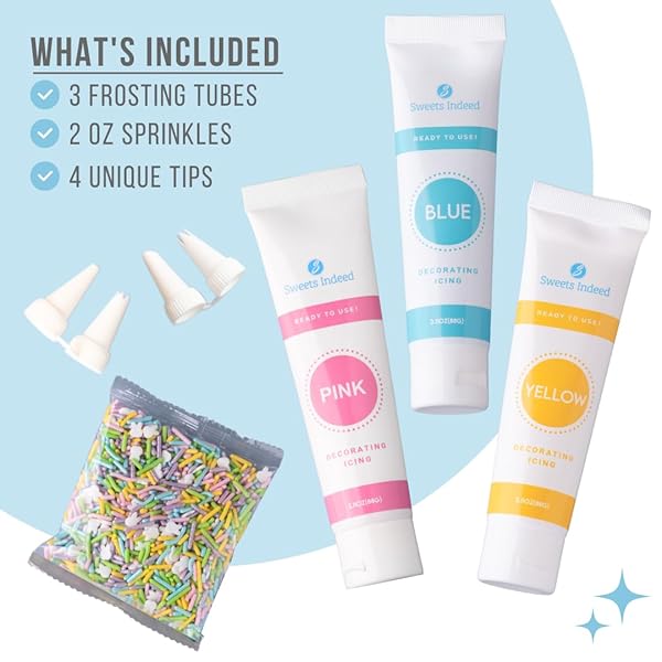 SWEETS INDEED FROSTING KIT PLUS SPRINKLES FROSTING TUBES NOZZLES 11.71 OUNCES PERFECT FOR BAKING AND COOKIE DECOARTING (SPRING)