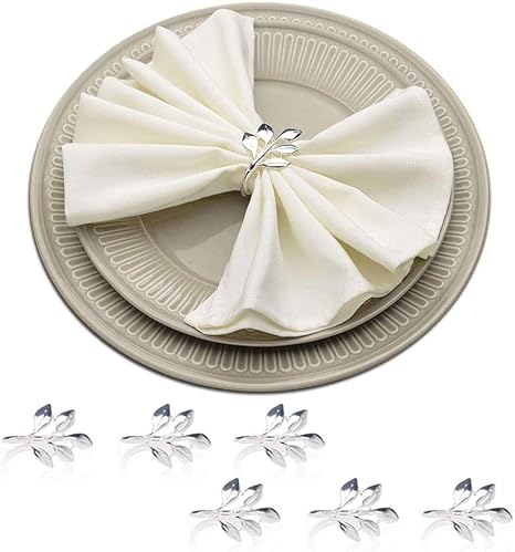 Amazon Com Hscc666 Set Of 6 Napkin Rings Silver Leaf Napkin Ring Holders For Christmas Party Holiday Dinner Decor Favor Home Kitchen