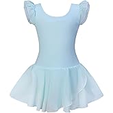 *daisysboutique* Girls Ballet Skirted Dress Ballerina Costume Ruffle Sleeve Tutu Dance Outfit Leotard