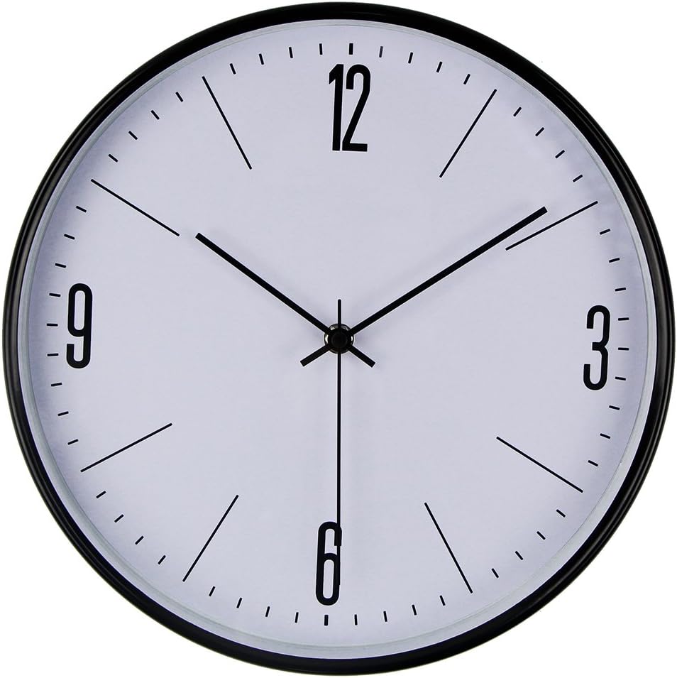 SHELLMIMI Silent Wall Clock Non Ticking Quiet Sweep Decorative Clocks, 11 inch Black Metal Frame Battery Operated
