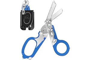Dekeliy 6 In 1 Multifunctional Trauma Shears,Stainless Steel Foldable Shears With Holster, Medical Scissors With Strap Cutter Blue