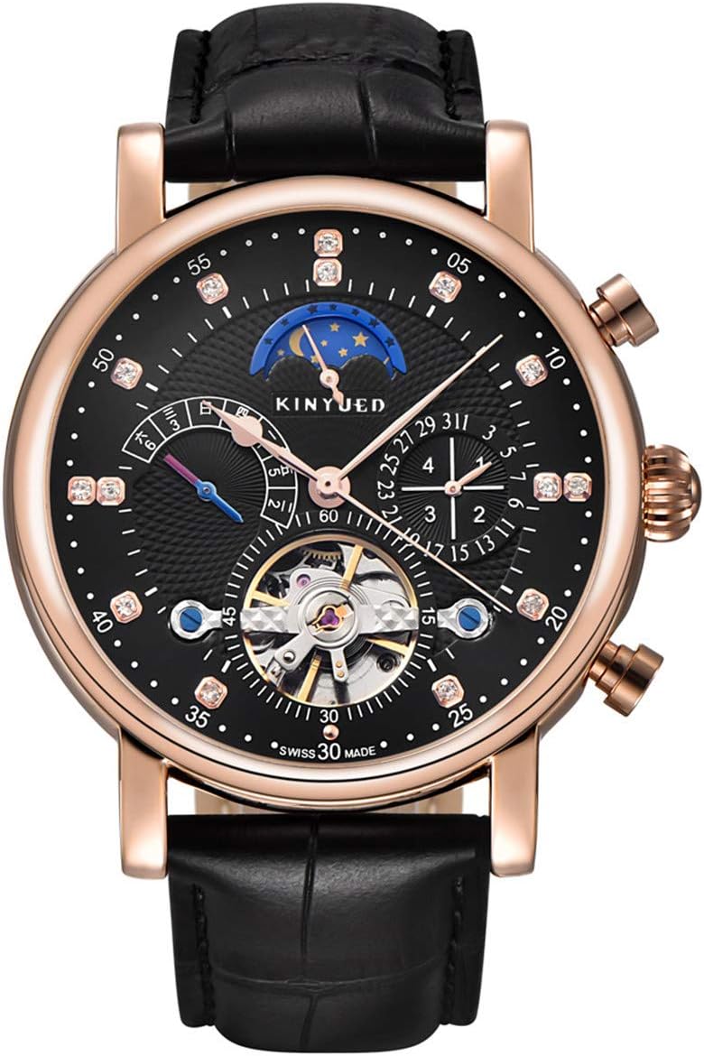 Mens Tourbillon Mechanical Luminous Watch Moon Phase Stainless Steel self Wind Wristwatch Military Sport Leather Automatic Watches for Men