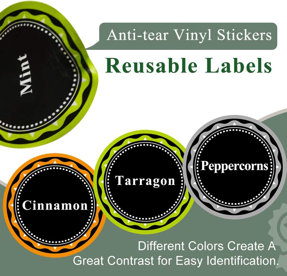 Spice Jar Labels, 5 Sheets Jar Labels Stickers Pre-printed Small Round ...