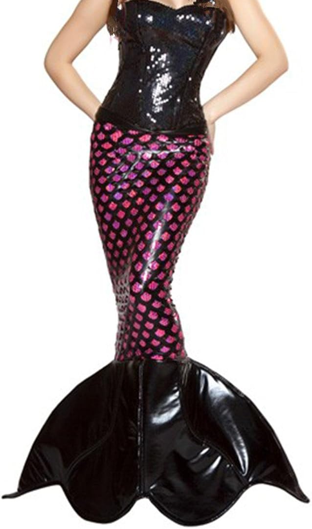 Black Halloween Mermaid Tail Dress Cosplay Bandeau Fancy