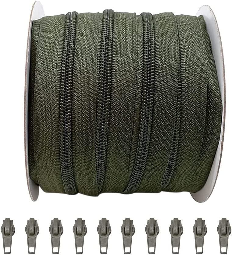 20 Meters Roll Continuous Zipper Nylon 3#, with 25 Auto Metal Sliders for Sewing, (20M, 3075)
