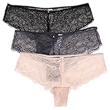 Ekouaer Womens 3 Pack of Sexy Lace Cheeky Hispter Panties Underwear Assorted Colors