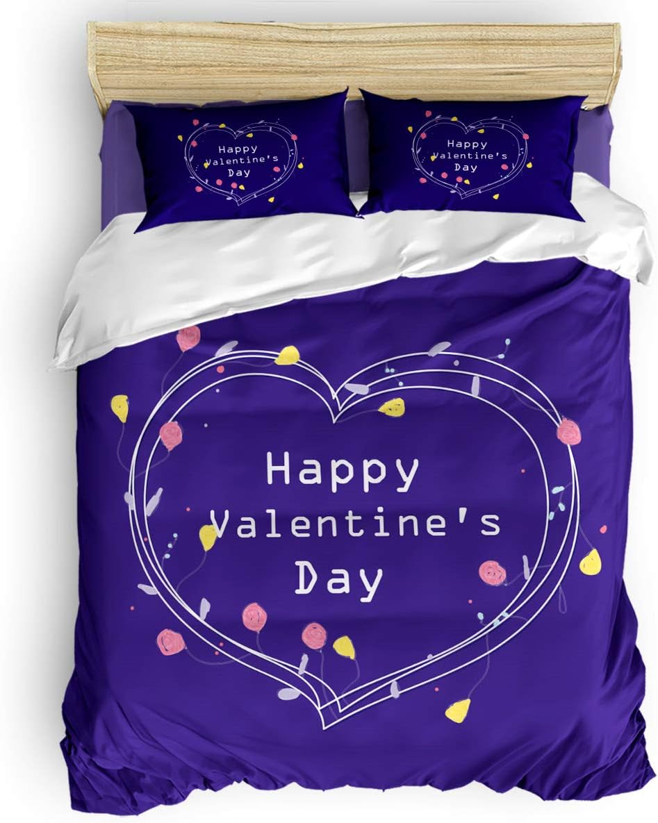 4 Piece Bedding Duvet Cover Set Romantic Valentine's Day