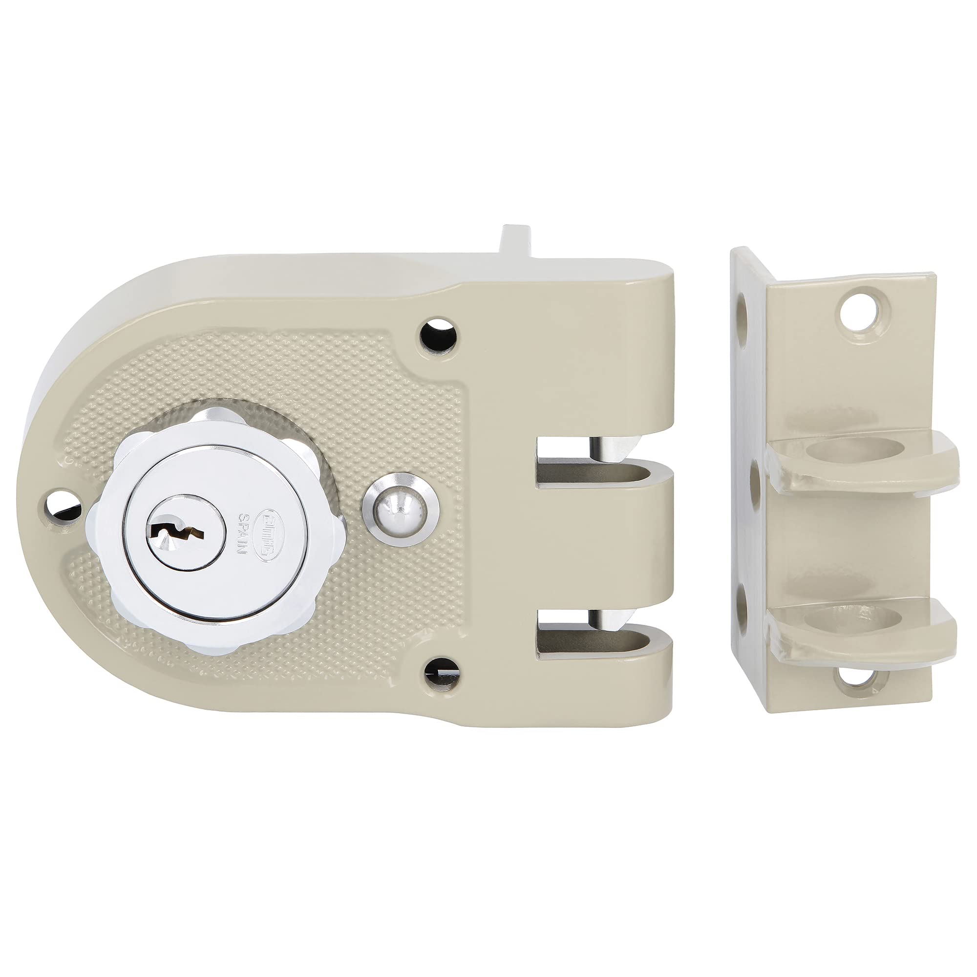 Amig - Right Gear Lock with Locking Lever, Tongue and Handle for Wooden Doors Model 1396 | 60 mm | Bolt with Internal and External Cylinder | Beige Steel