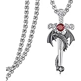 Hantuorui Dragon Sword Necklace 925 Sterling Silver Gothic Sword Pendant Necklaces Goth Dragon Jewelry for Men Women