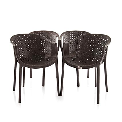 Varmora Designer Chair Set of 4 (Ola Netted - Brown)