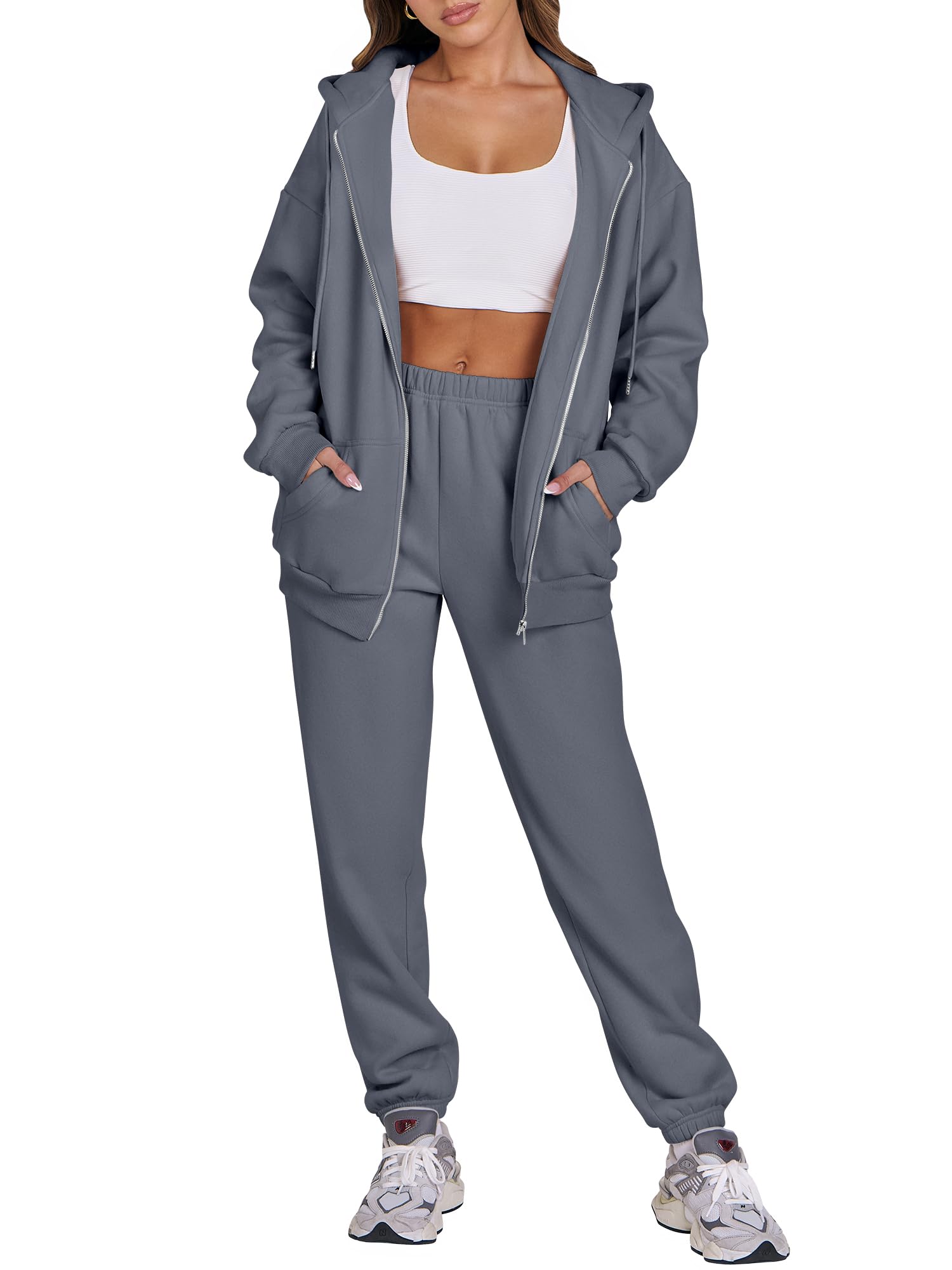 Photo 1 of ANRABESS Womens 2 Piece Outfits Sweatsuits Oversized Zip Up Sweatshirt Jogger Sweatpants Tracksuit Sweat Lounge Matching Set Small