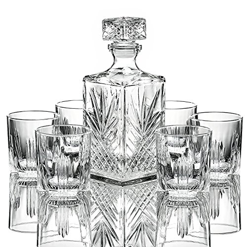 James Scott 7-Piece European Made Glass Decanter & Whisky Glasses Set, Sophisticated Whiskey Decanter with Beautiful Stopper and 6 Lovely Cocktail Glasses - Thumbnail 3