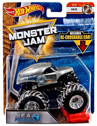 2018 Hot Wheels Monster Jam 1:64 Scale Truck with Re-Crushable Car - NEA (New Earth Authority) Police