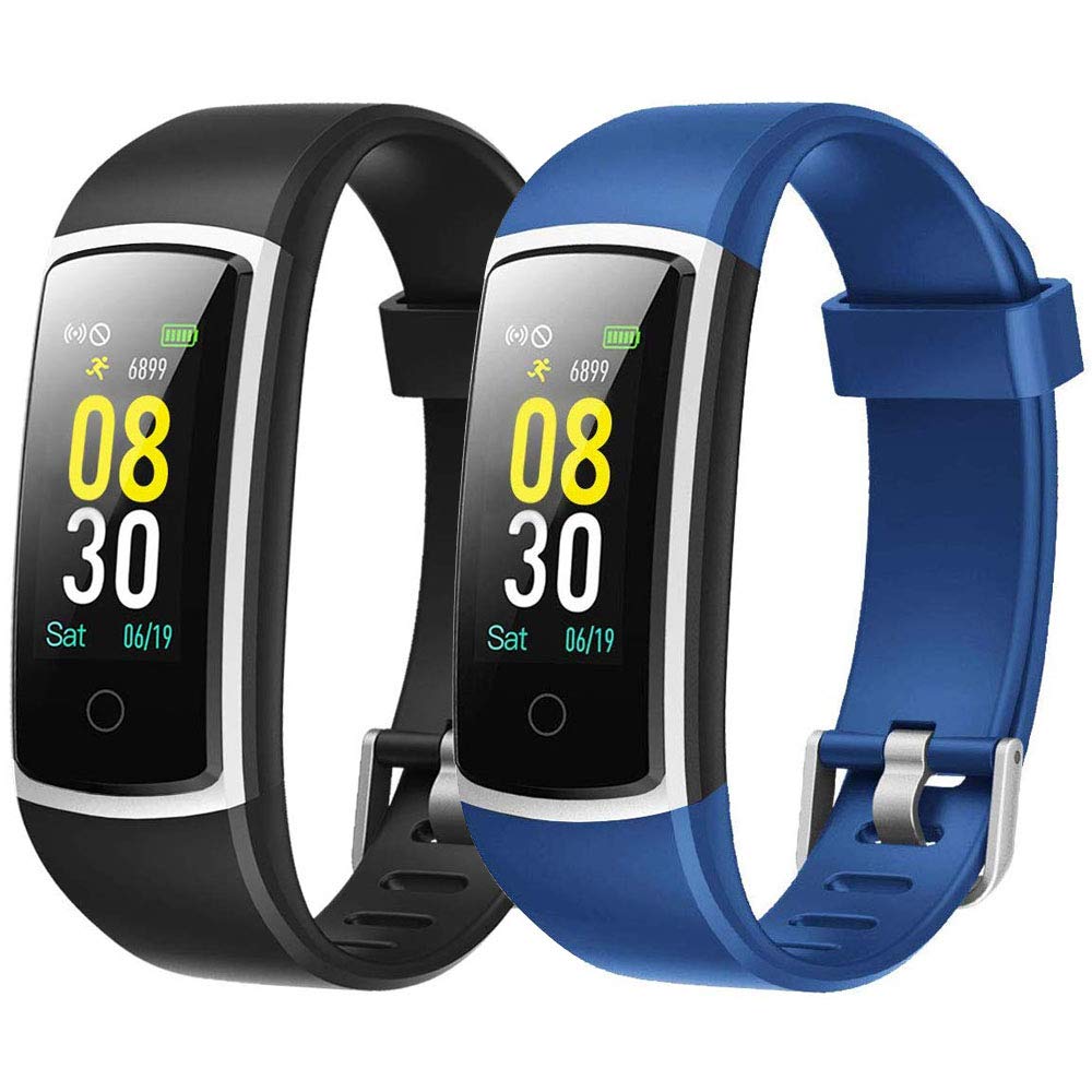 Flenco Replacement Strap For ID128 Color HR / SW336 Fitness Tracker (Black + Blue)
