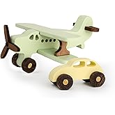 Busy Puzzle Colorful Wooden Airplane and Car Set – Solid Wood Push Toys for Toddlers, Spinning Propeller, Montessori Vehicle Toys, Gift-Ready Box
