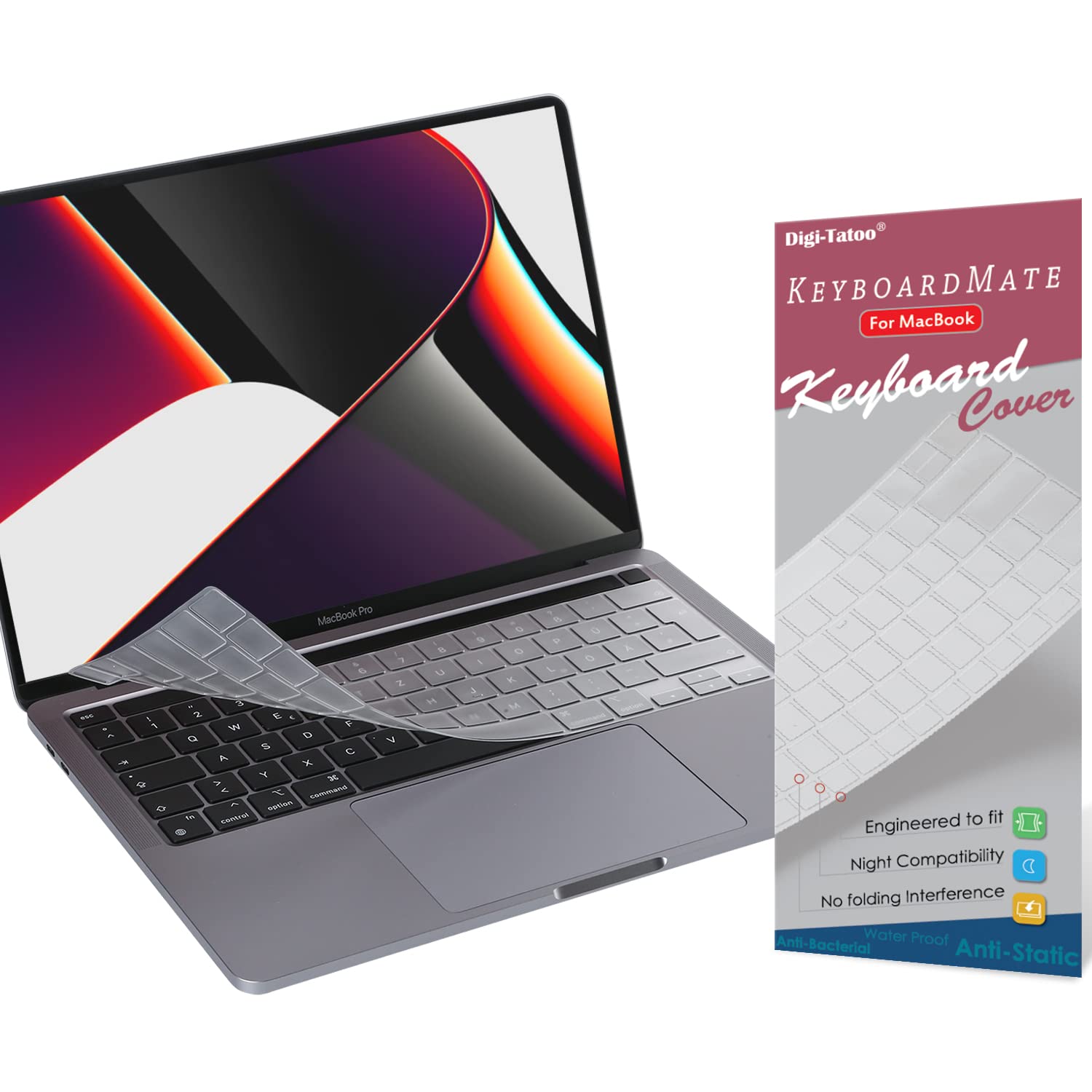 Digi-Tatoo Ultra Thin Keyboard Protector cover Compatible with 2022 New MacBook M2 Chip Pro 13 and 2020/2019 MacBook Pro 13 Inch A2338 A2289 A2251 (EU/UK Layout), Transparent TPU