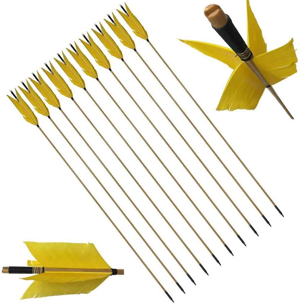 PG1ARCHERY Archery Target FluFlu Arrows, 6Pack Traditional Wooden