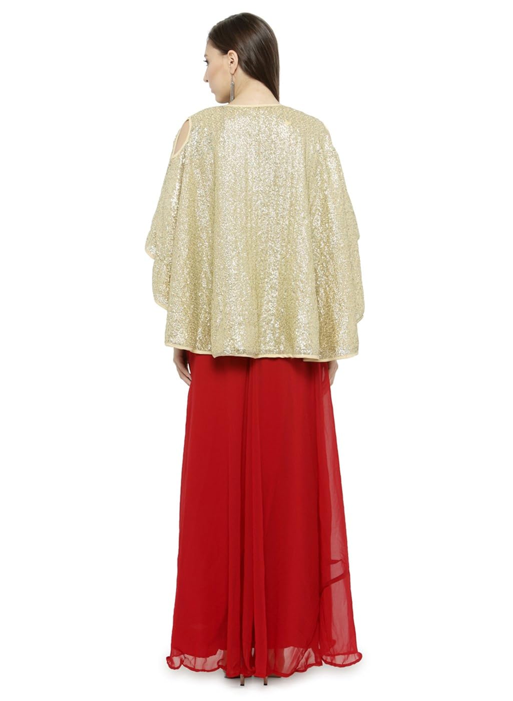 just wow maroon & golden poly georgette women's dress