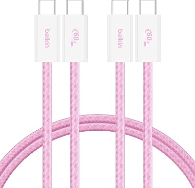 Paquete de 2 Cables Trenzados USB-C a USB-C de 1,5 m (60 W), Carga rápida,Cables de alimentación Suaves y Flexibles USB Tipo C para iPhone 17 y 16, Galaxy S25, Pixel 10, iPad Pro y Otros, Rosa