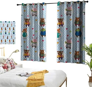 Amazon De Vorhange Fur Kinderzimmer Cartoon Stil Lowenfamilie Im Wald Afrika Savanna Safari