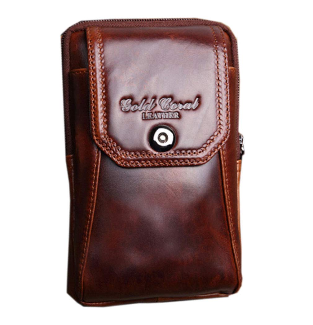 Leather Phone Belt Bag for Men Women Vertical Waist Fanny Pack Loop Holster Clip Holder Cell Phone Case Cover Pouch Purse Wallet Coffee