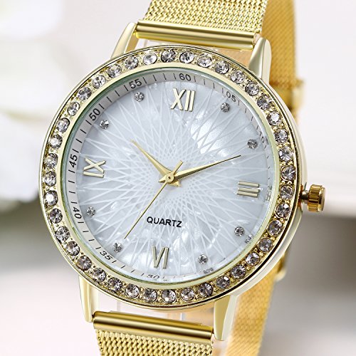 JewelryWe Reloj de Hombre Caballero Clasico Reloj de Acero Inoxidable Correa Milanesa Fina, Oro Dorado Reloj para Hombre… - Imagen 4