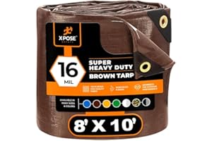8' x 10' Super Heavy Duty 16 Mil Brown Poly Tarp Cover - Thick Waterproof, UV Resistant, Rip and Tear Proof Tarpaulin with Grommets and Reinforced Edges - by Xpose Safety