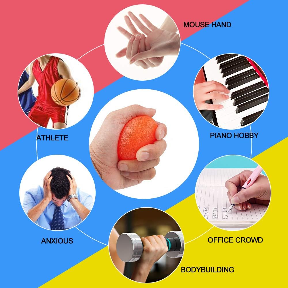 ENEX Hand Grip Strength Trainer, 4 Pack Stress Relief Ball, Wrist Rehab Therapy Hand Grip Equipment Ball - Set of 4 Finger Resistance Exercise Squeezer for Adults and Kids : Sports & Outdoors