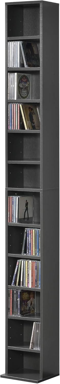 [en.casa] CD Regal - Dunkelgrau mit 12 Ablagefächern - Bücherregal