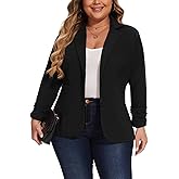 LADI TREND Plus Size Blazers for Women Business Casual Jackets Ruched 3/4 Sleeve Button Front Notched Lapel Blazer Pockets
