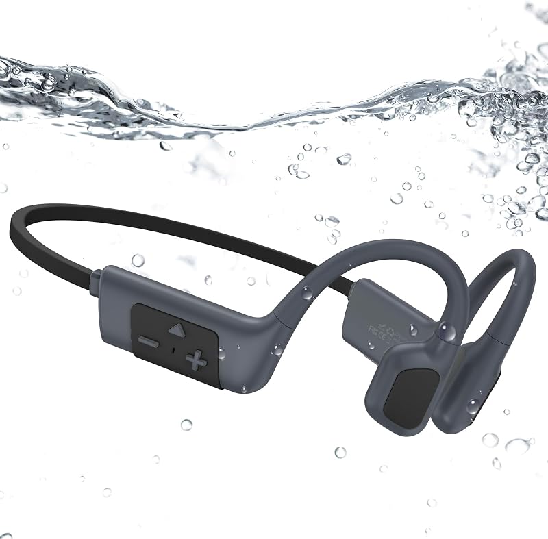 IFECCO Casque Conduction Osseuse Natation, IP68 Étanche (Noir)