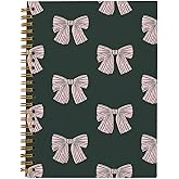 QUICQOD Pink Bows Notebook,Coquette Hardcover Spiral Notebook,Preppy Trendy Journal Notebook for Teen Girls Women School Student Teacher,Black And Pink Preppy Notebook 5.5x8.3