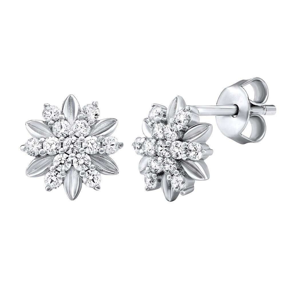 SILVEGO - MW13935A - Women 925 Sterling Silver Earrings Flower with Swarovski Zirconia