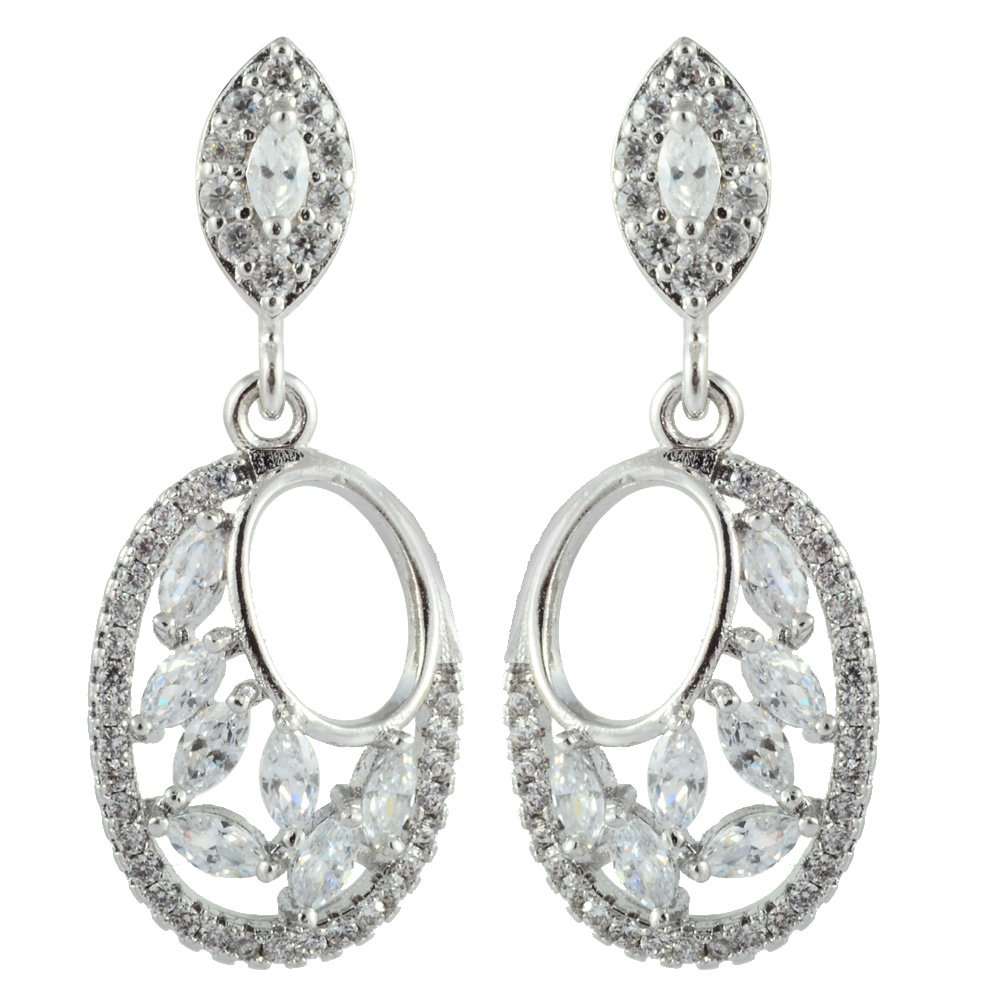 RIZILIA Drop Pierced Earrings with Marquise Cut Gemstones CZ [White Topaz] in 18K White Gold Plated, Simple Modern Elegance