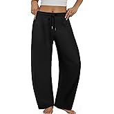 DLOODA Women’s Barrel Sweatpants Wide Leg Lounge Sweat Pants with Pockets Drawstring Elastic Waisted Baggy Casual Trousers