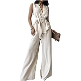 Verdusa Women's 2 Piece Old Money Clothes Tie Waist Wrap Vest with Dress Pants Clothing Sets
