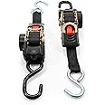 Camco 50033 Retractable Transom Tie Down Straps, 1” Width, 6’ Dual Hooks, Black