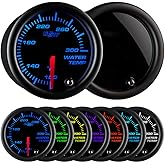 GlowShift Tinted 7 Color 300F Water Coolant Temperature Gauge Kit - Includes 1/8-27 NPT Electronic Sensor & Wiring - Multi-Co