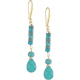 MINACHI Boho Sunburst Charm and Green Stone Drop Earrings, Handmade Gold Tone Hippie Danglers For Women